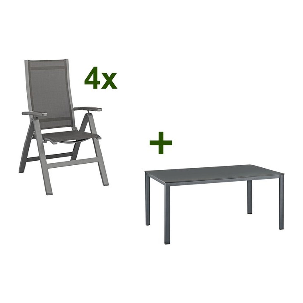 Kettler Garten-Essgruppe Kettalux-Plus mit Dining-Tisch und 4 Klappstühlen Altura in Anthrazit, B: 160 cm, T: 95 cm - Bild 1