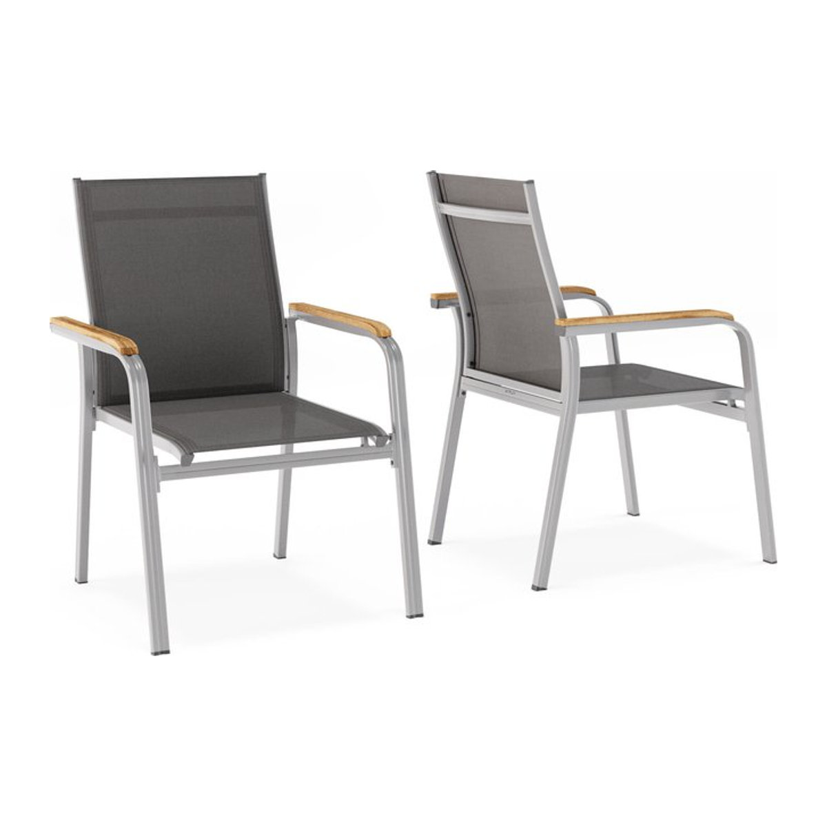 Kettler Granada 6er-Set Stapelsessel in Silber/Anthrazit mit Teakholz-Armlehnen - Bild 1