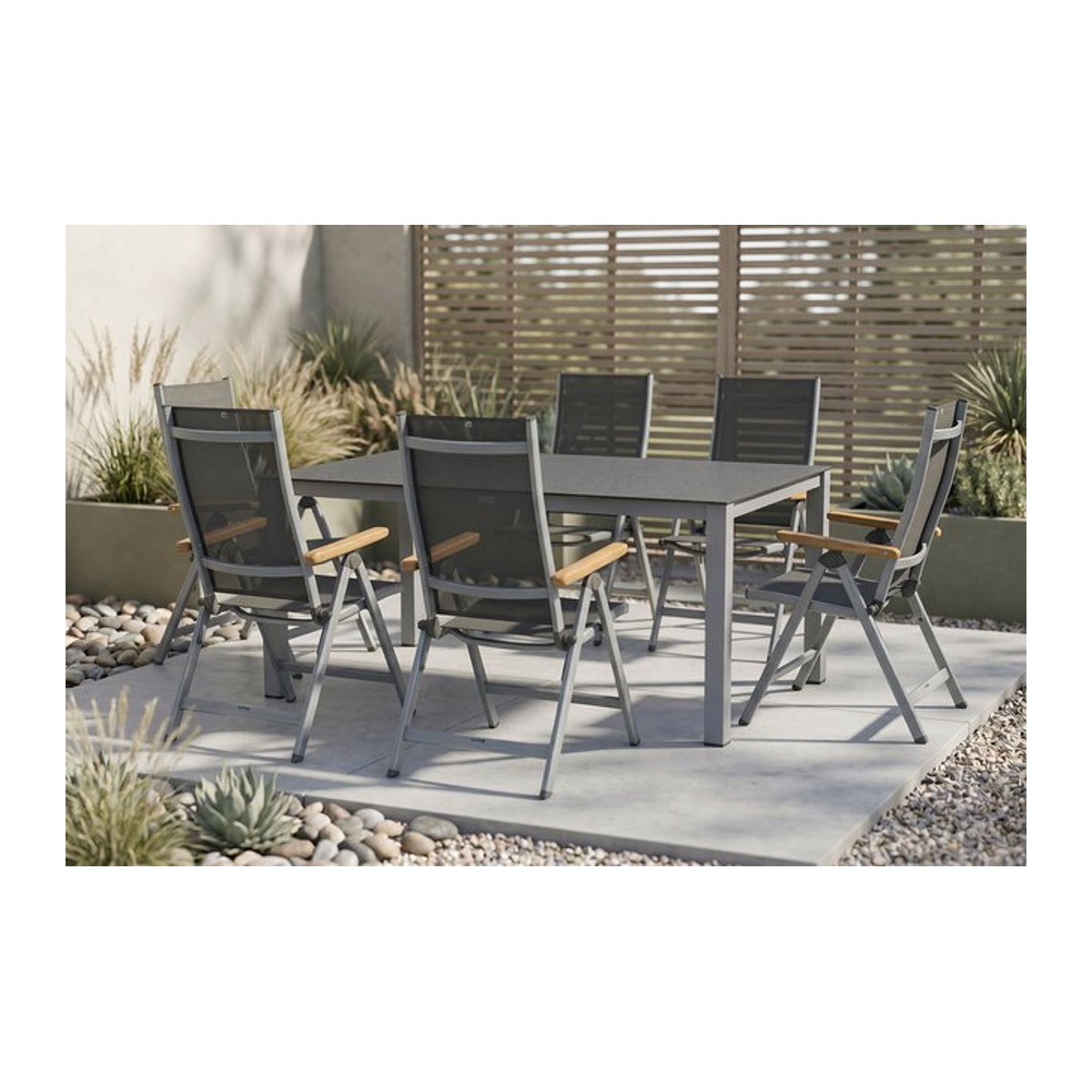 Kettler Granada Garten-Essgruppe in Silber und Anthrazit mit 6 Klappstühlen, B/T: 160 x 95 cm - Bild 1