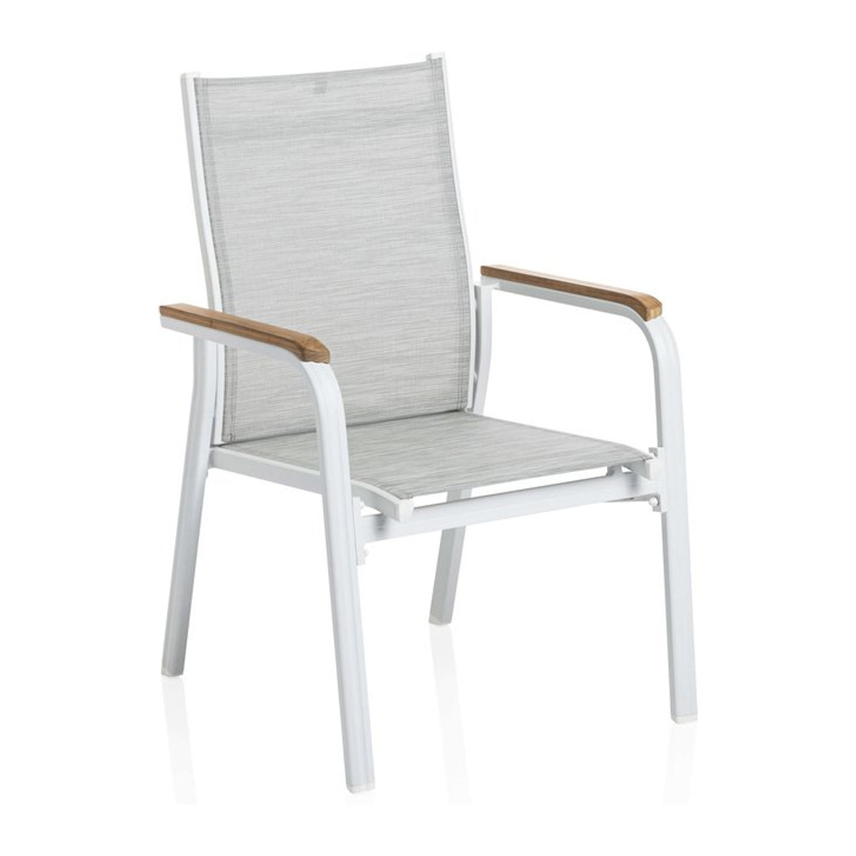 Kettler GRANADA Stapelsessel aus Alu und Teak in Weiß/Hellgrau, B/T/H: 66 x 69 x 98 cm - Bild 1
