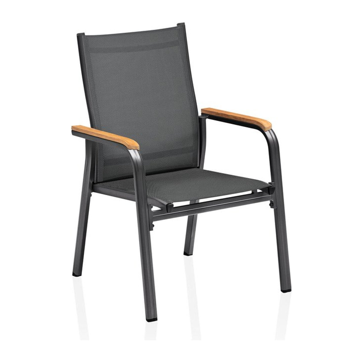 Kettler Granada Stapelsessel Modern in Anthrazit aus Aluminium und Teak B/T/H: 66 x 69 x 98 cm - Bild 1