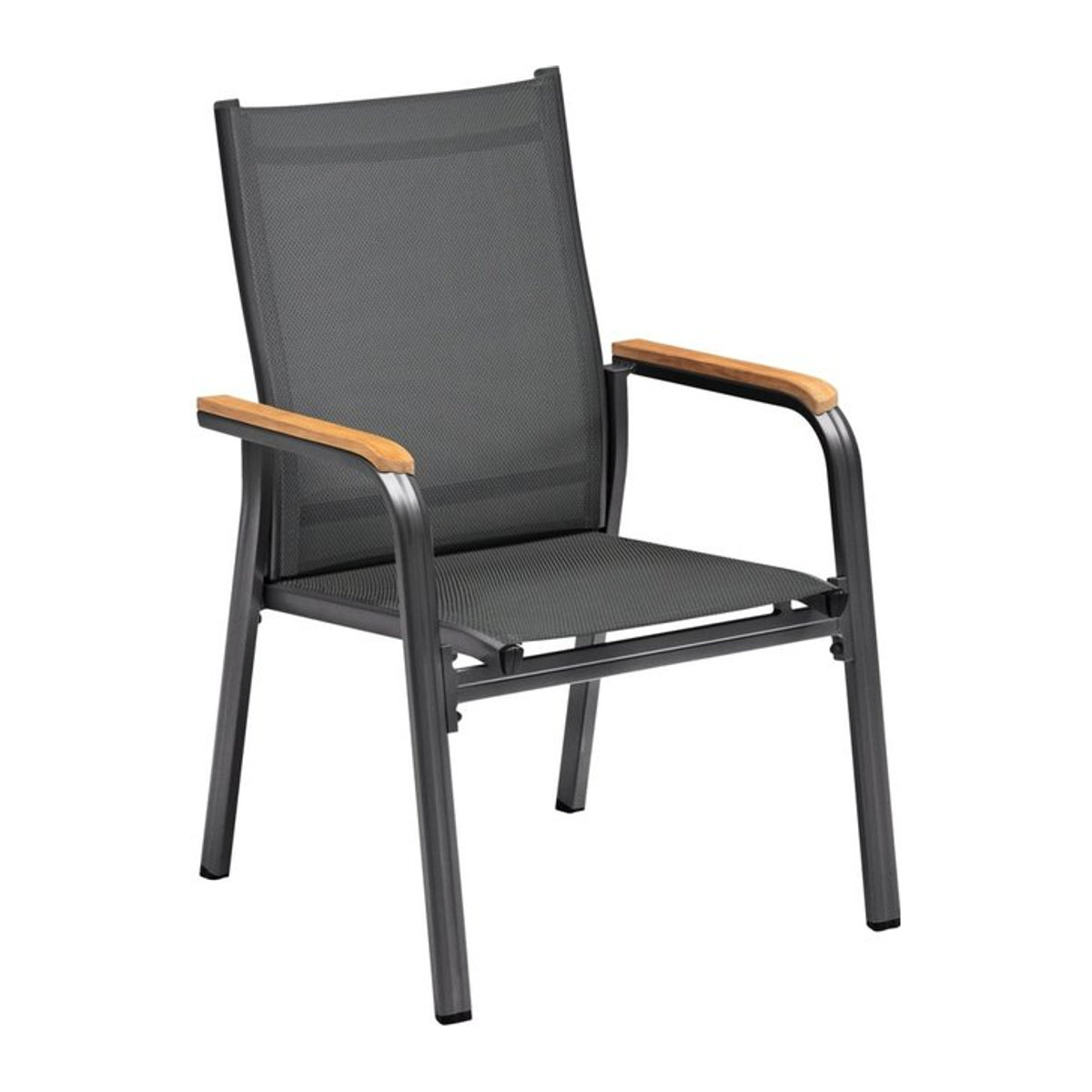 Kettler Granada Stapelsessel Modern in Anthrazit aus Aluminium und Teak B/T/H: 66 x 69 x 98 cm - Bild 2