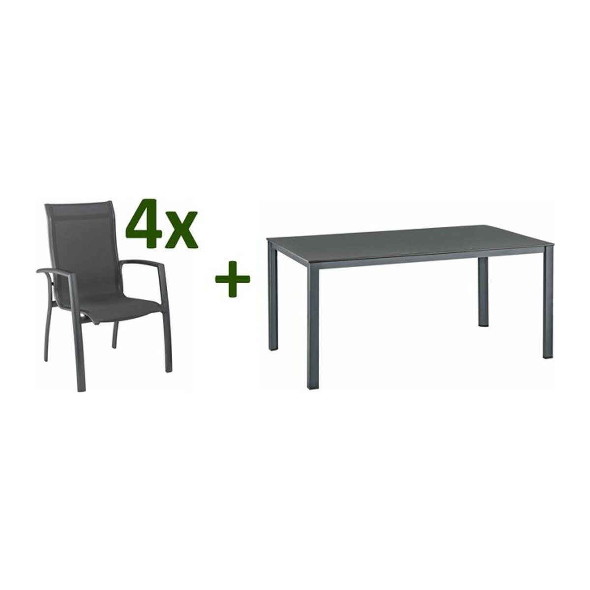 Kettler KETTALUX-Plus/Legato Curve Sitzgruppe in Anthrazit mit Tisch und 4 stapelbaren Sesseln aus Aluminium und Textilene - Bild 1