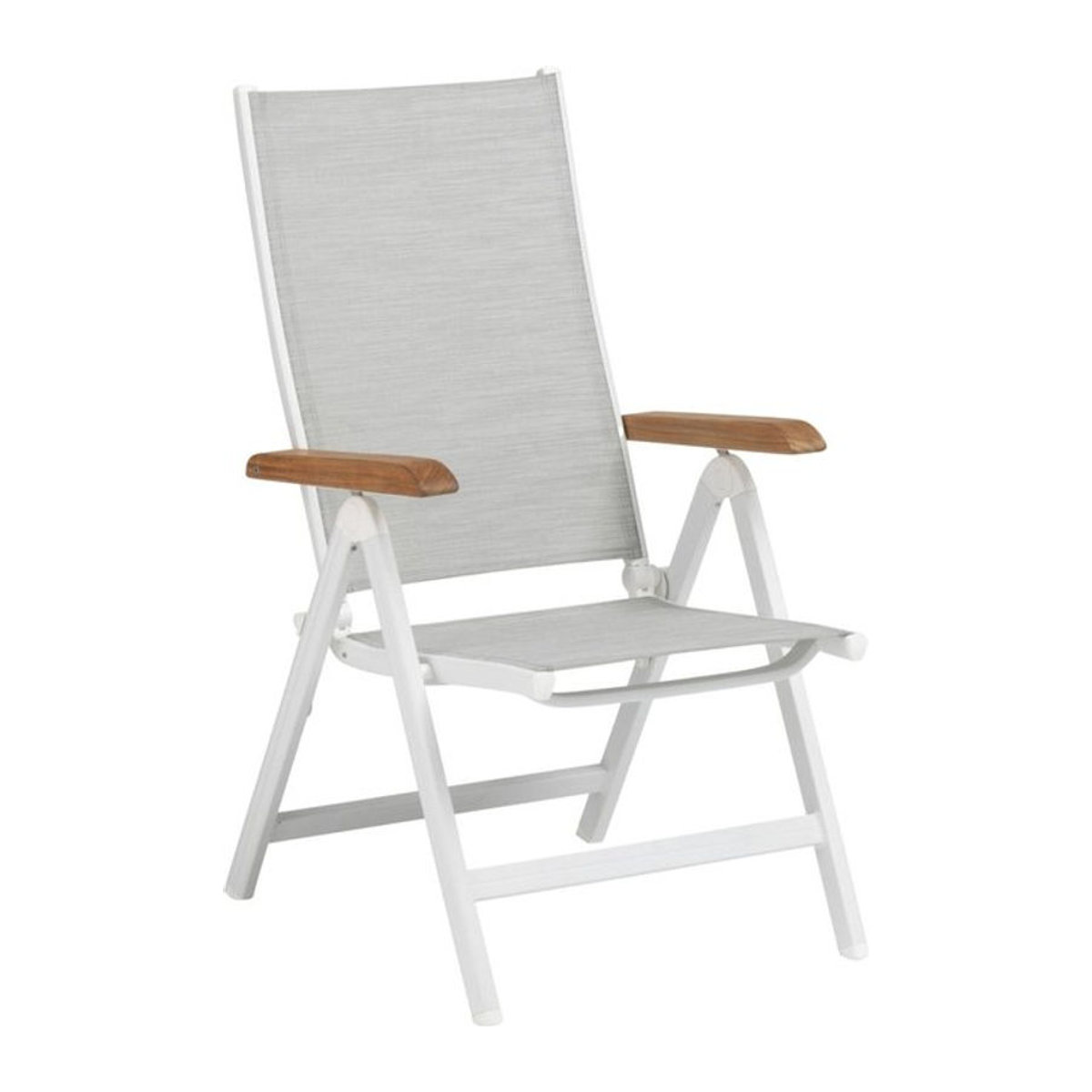 Kettler Multipositionssessel GRANADA Klappstuhl aus Aluminium und Teak in Weiß und Grau, B/T/H: 61 x 65 x 109 cm - Bild 1