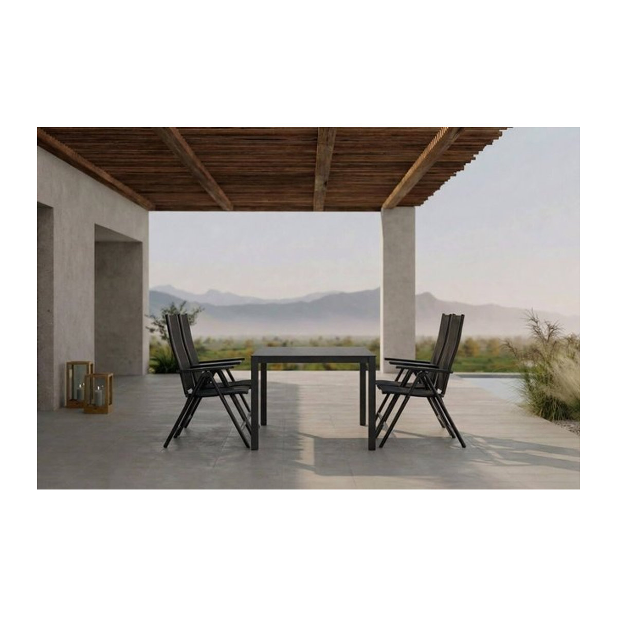 Kettler OUTFLEXX Garten-Essgruppe in Anthrazit mit 4 Klappstühlen aus Aluminium und Spraystone, Tisch B: 160 cm, T: 95 cm - Bild 1