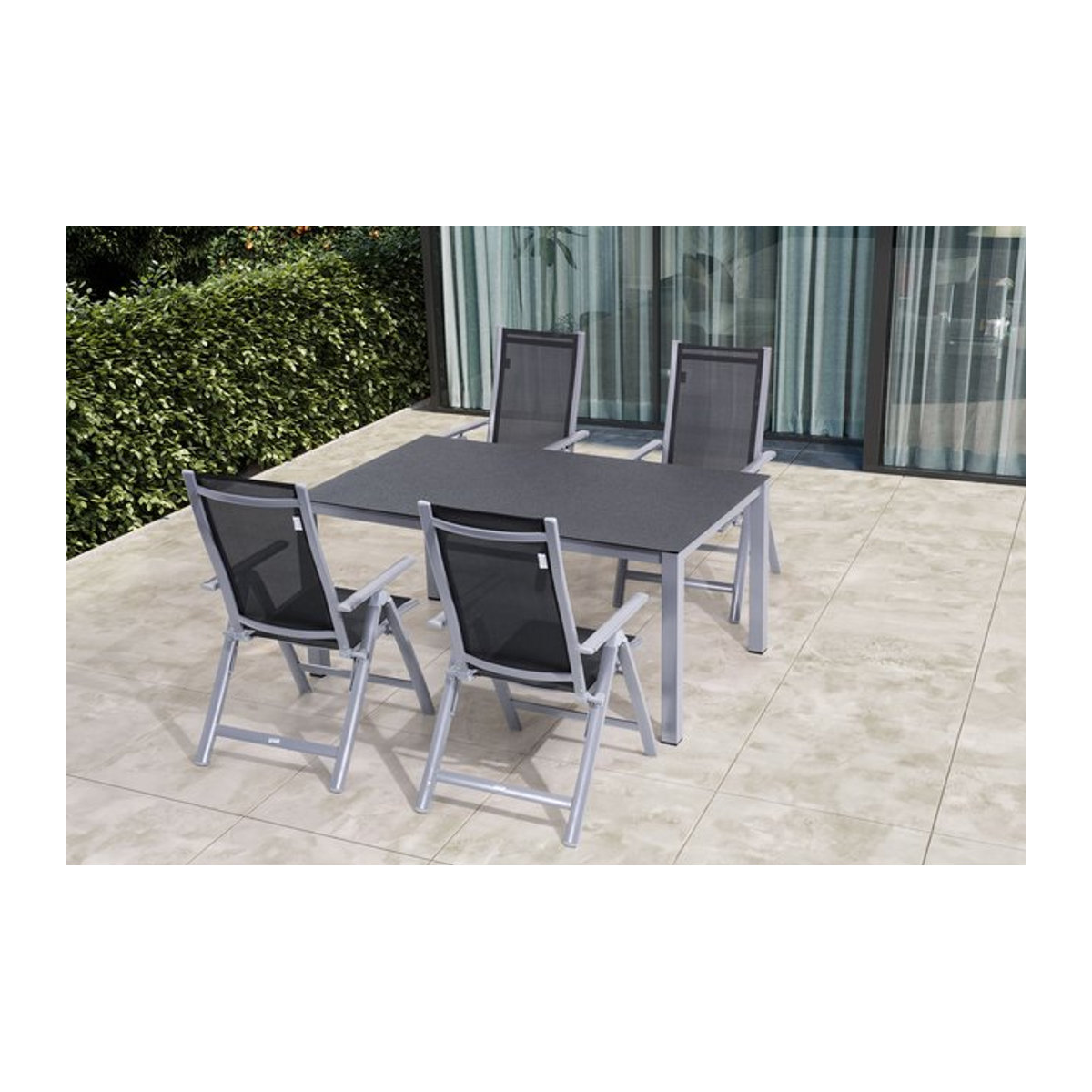 Kettler OUTFLEXX Gartenmöbel-Set in Silber/Anthrazit mit Tisch und 6 Klappstühlen aus Aluminium, Naturstein und Polyester - Bild 1