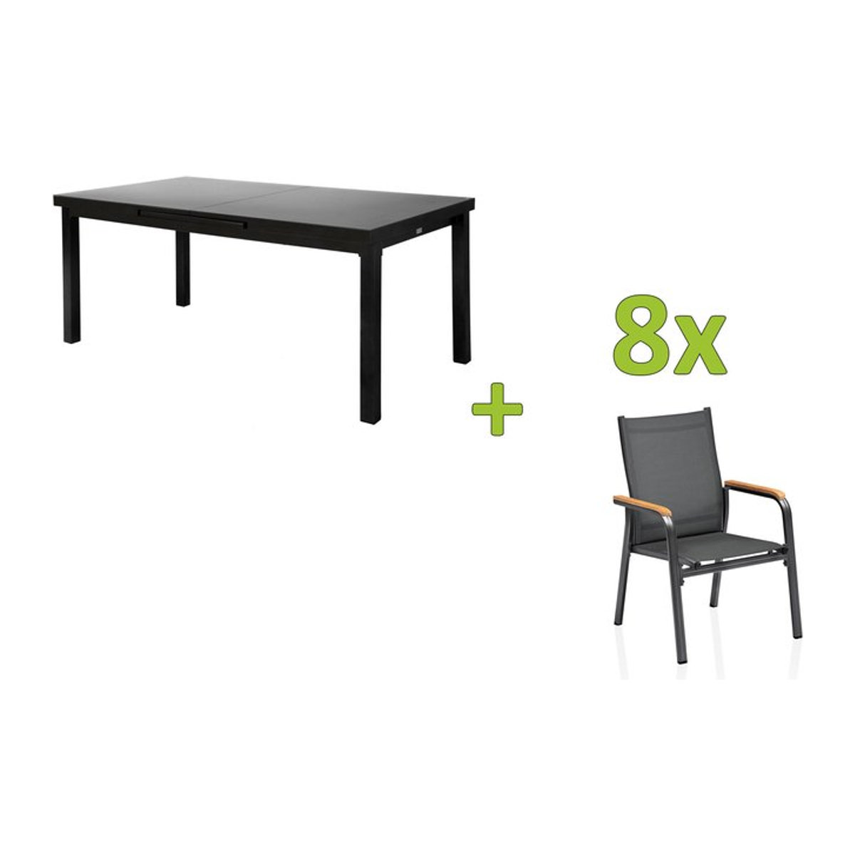 Kettler Premium/Granada Garten-Essgruppe aus Aluminium und Glas in Anthrazit/Grau mit Ausziehtisch und 8 Stapelsesseln, B/T/H: 180/240 x 100 cm - Bild 1