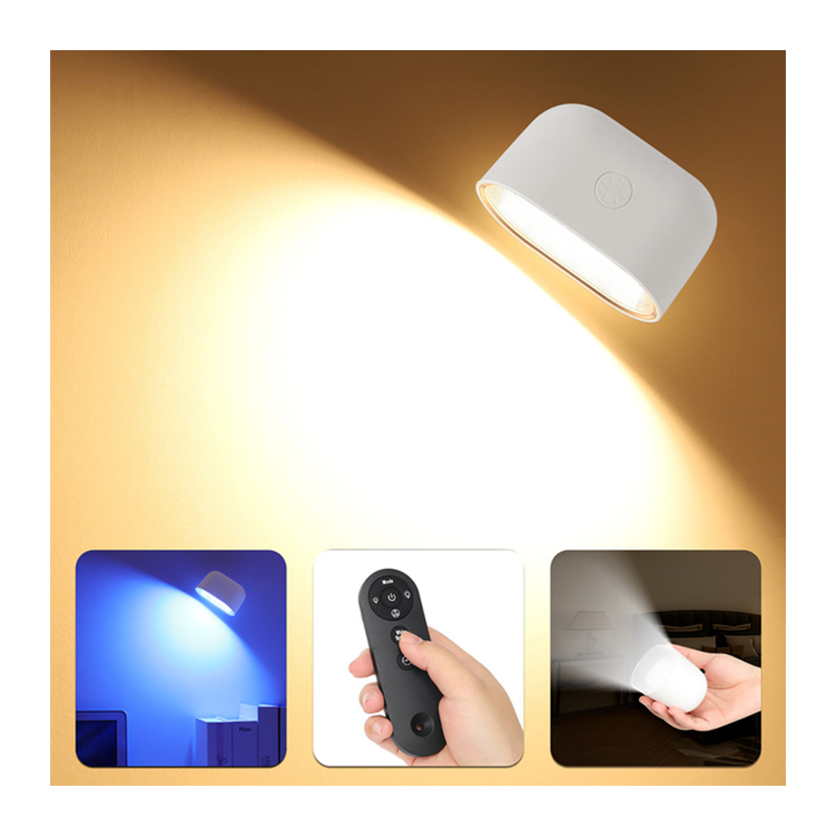 KFV RGB Wandleuchte mit 360 Grad Drehung und Fernbedienung, dimmbares Touch Nachtlicht für Schlafzimmer in Weiß und Bunt - Bild 1
