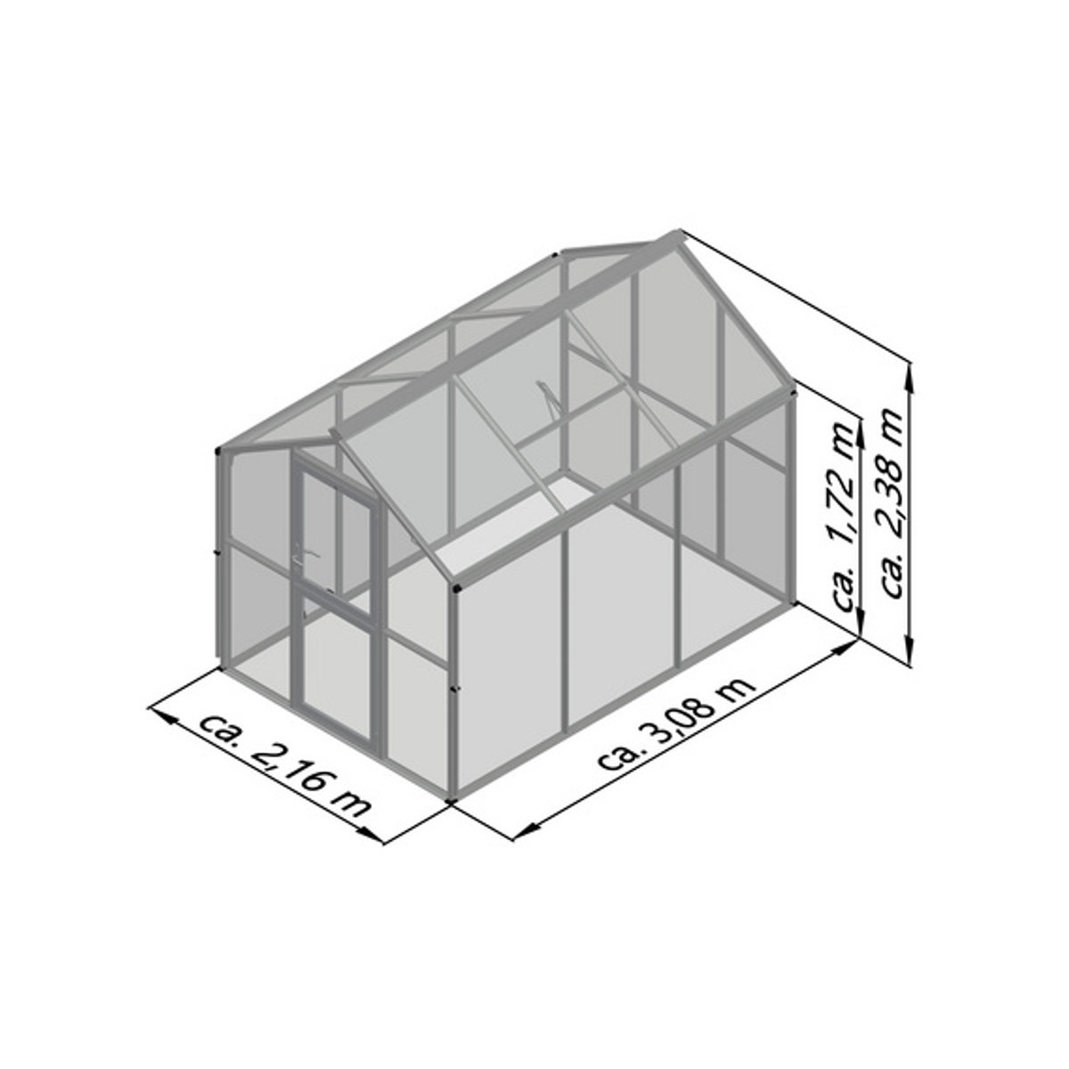 KGT Gewächshaus Galant in Grün mit Aluminiumrahmen und Polycarbonat-Verglasung B/L/H: 2,16 x 3,08 x 2,38 m - Bild 3