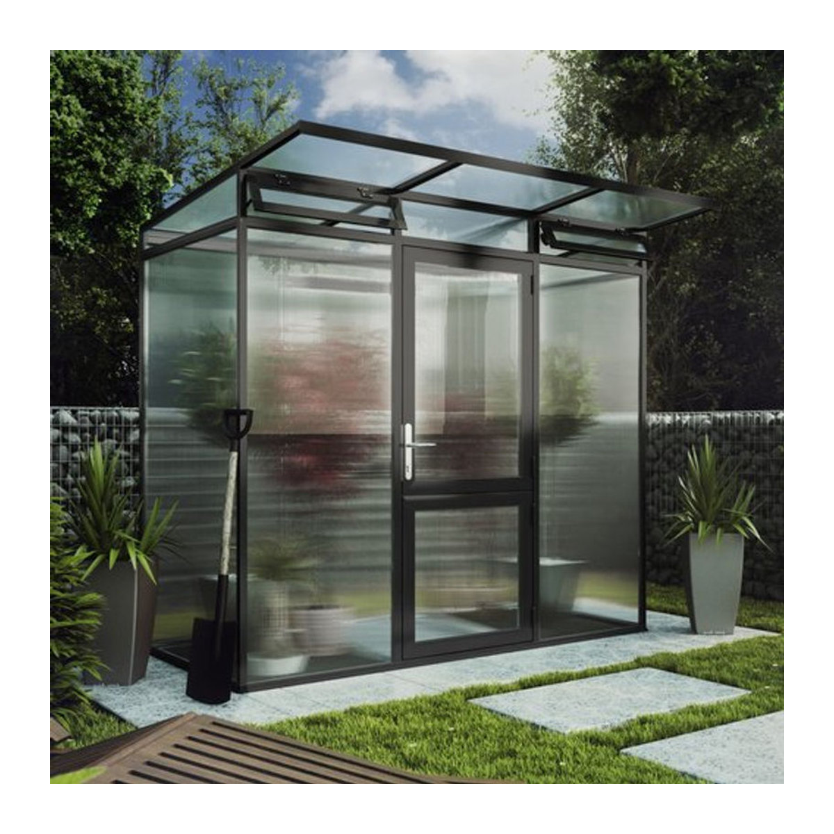 KGT Gewächshaus Linea in Grau/Anthrazit aus Aluminium und Polycarbonat mit 2,57 m² Fläche - Bild 1