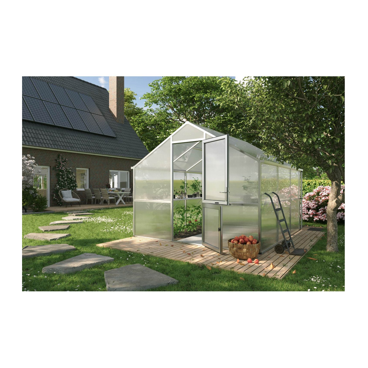 KGT Gewächshaus Nelke III in Alufarben mit 9,6 m² Fläche und 16 mm Polycarbonat-Platten - Bild 2