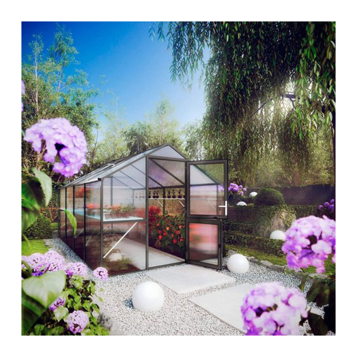 KGT Gewächshaus Rose in Grau mit Aluminiumrahmen und Polycarbonat-Verglasung, 10 m² - Bild 1