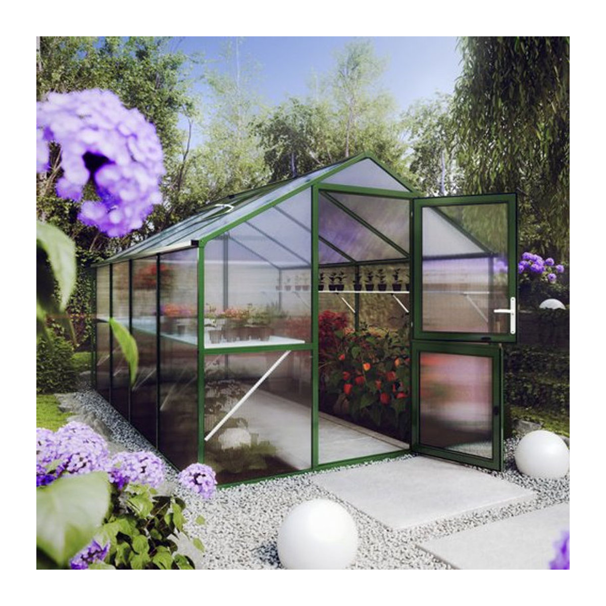 KGT Gewächshaus Rose in Grün mit Aluminiumrahmen und Polycarbonat-Platten, 10 m² - Bild 2