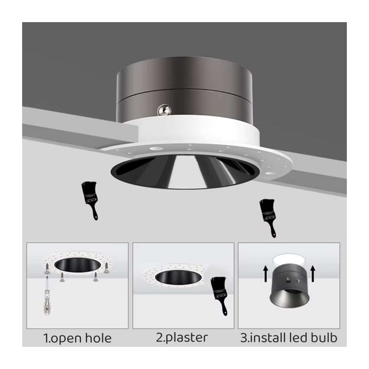 Khelse LED-Deckeneinbauleuchte in Weiß mit schmalem Rand und GU10/MR16-Lampenfassung für minimalistische Einbaustrahler - Bild 5