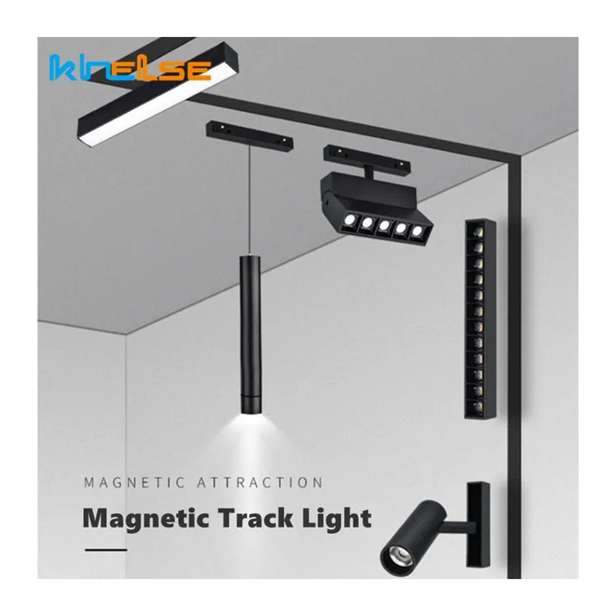 Khelse LED Magnetisches Schienensystem mit Decken-Strahler und Flutlicht in Schwarz, minimalistisches Design, DC48V - Bild 1