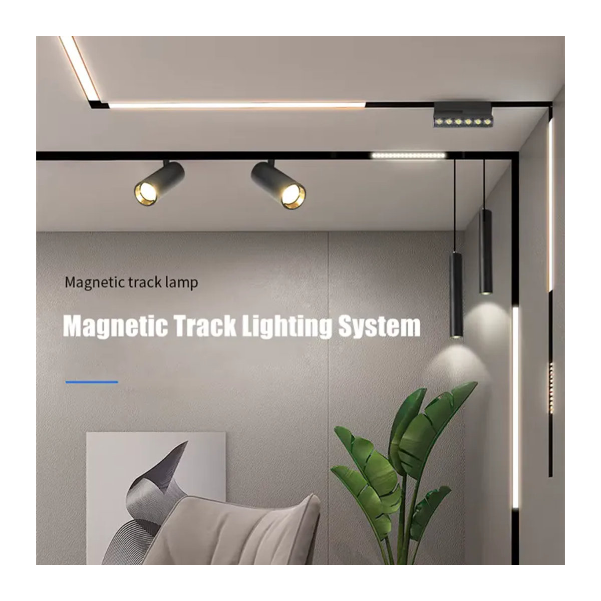 Khelse LED Magnetisches Schienensystem mit Decken-Strahler und Flutlicht in Schwarz, minimalistisches Design, DC48V - Bild 2