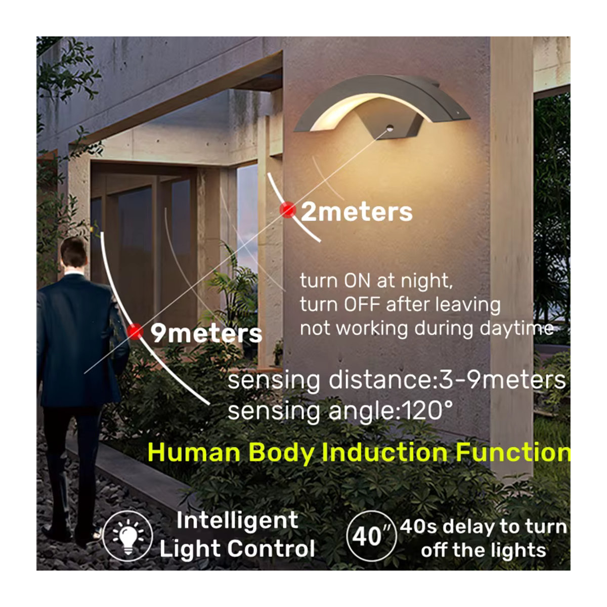Khelse Moderne LED Außenwandleuchte mit Bewegungssensor, IP65 Wasserdicht, Schwarz, Warmweiß 3000K - Bild 3
