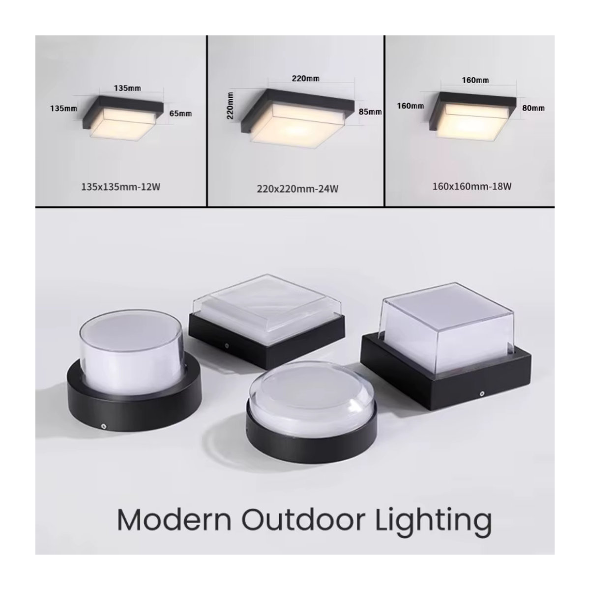 Khelse Moderne Quadratische LED-Wandleuchte Schwarz Wasserdicht für Außenbereich und Badezimmer - Bild 4