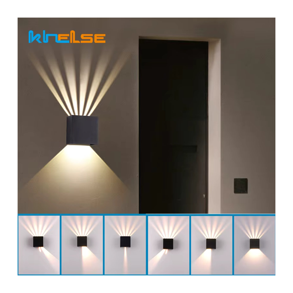 Khelse Moderne Würfel-LED-Wandleuchte aus Aluminium in Schwarz mit warmweißem Licht, IP65 wasserdicht für Innen- und Außenbereich - Bild 2