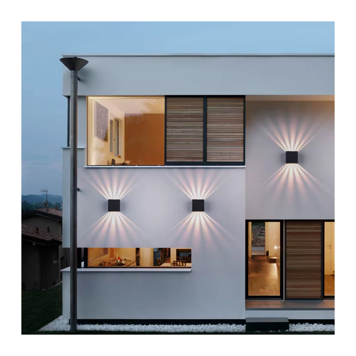 Khelse Moderne Würfel-LED-Wandleuchte aus Aluminium in Schwarz mit warmweißem Licht, IP65 wasserdicht für Innen- und Außenbereich - Bild 6