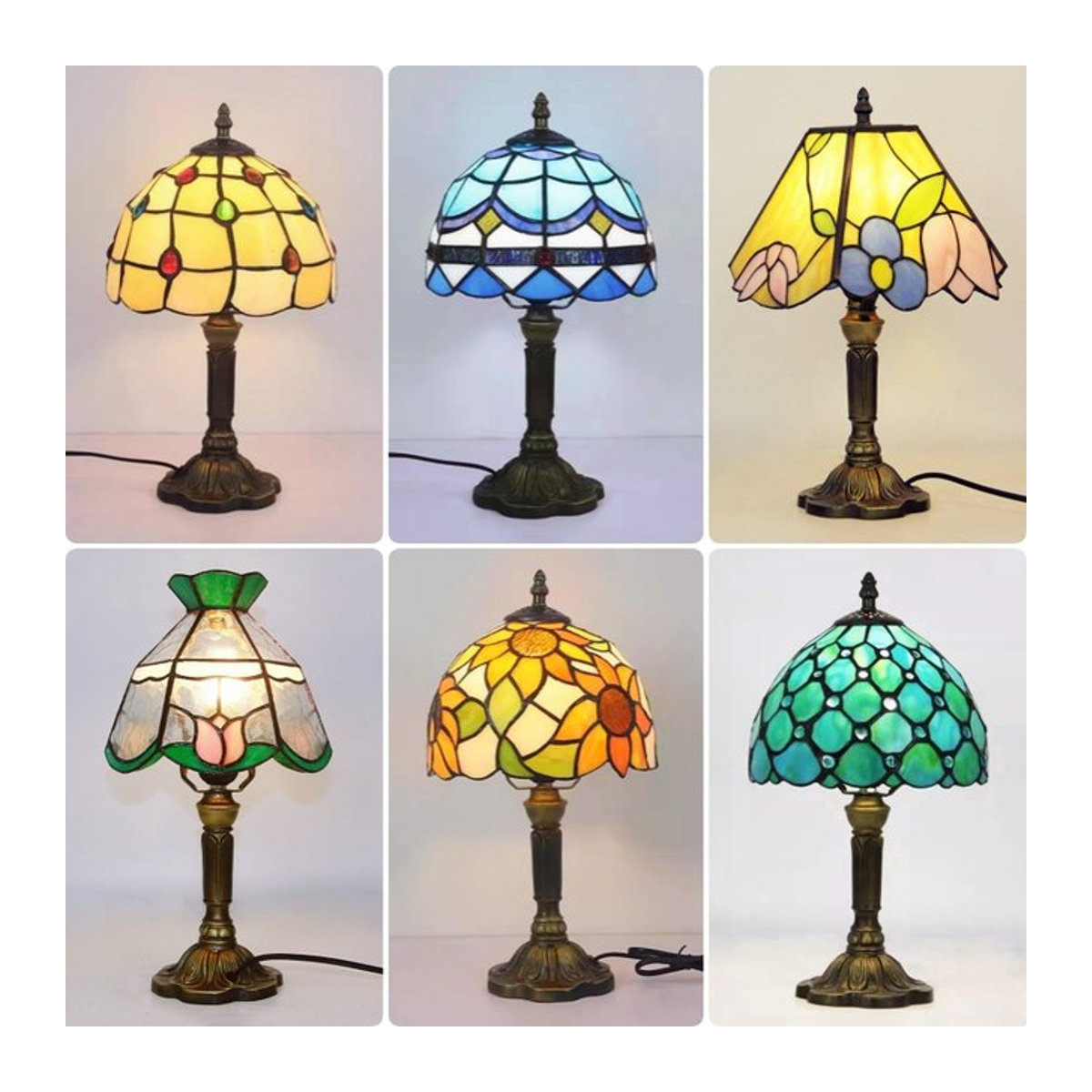 Khelse Retro Barock Tischlampe aus Buntglas mit E27 Fassung für Schlafzimmer und Café - Bild 1