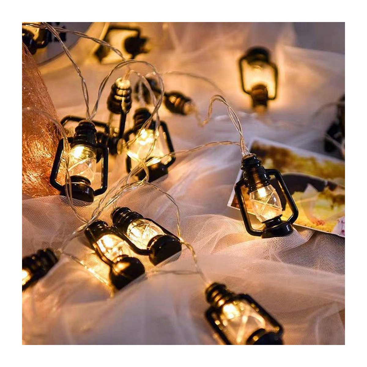 Khelse Retro LED Lichterkette in Schwarz als Wasser Öl Laterne für Garten und Outdoor mit Batterie oder USB-Betrieb - Bild 1