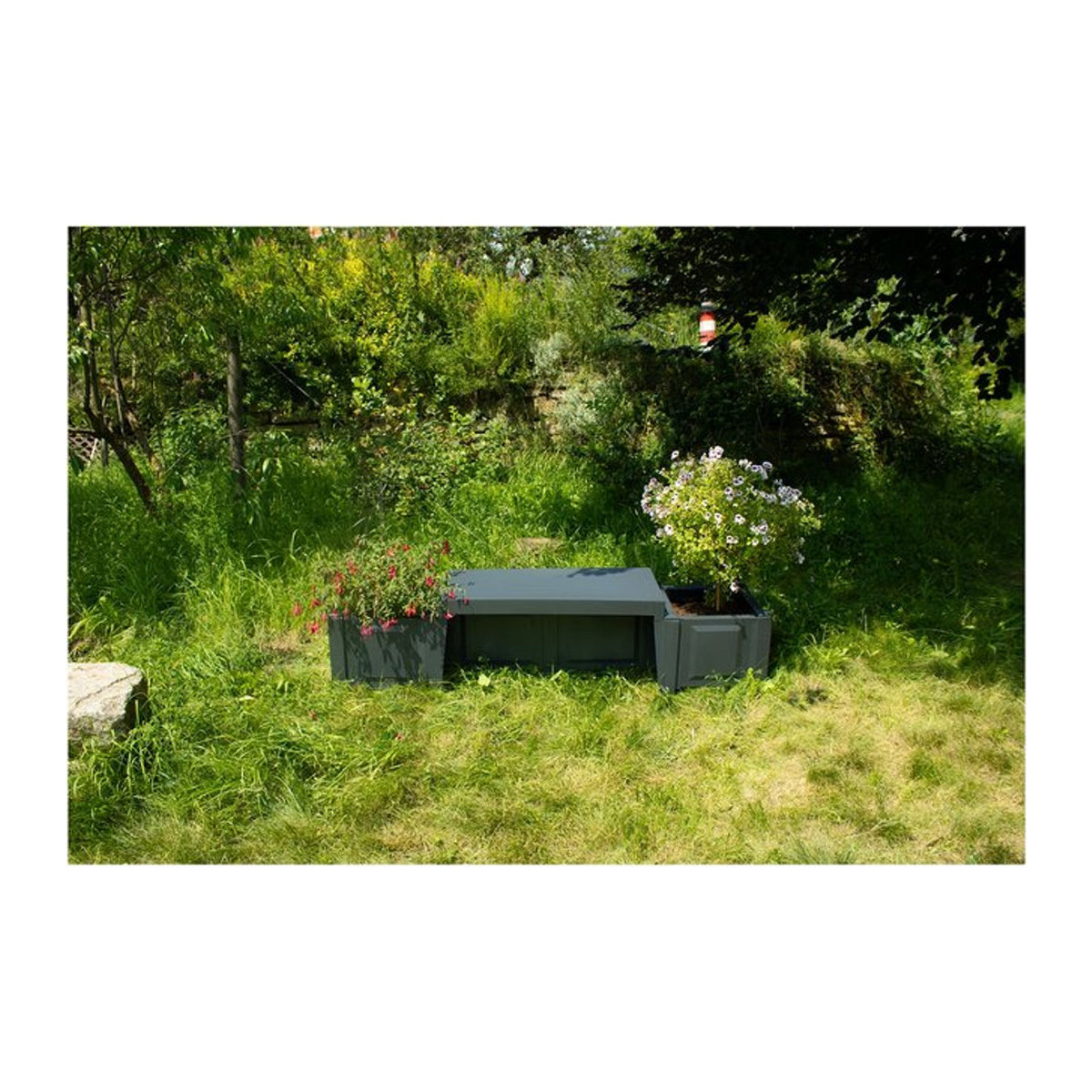 KHW Gartenbank Berlin 2-Sitzer aus Kunststoff mit Pflanzkästen, Anthrazit, B/H/T: 174 x 41 x 49 cm - Bild 1