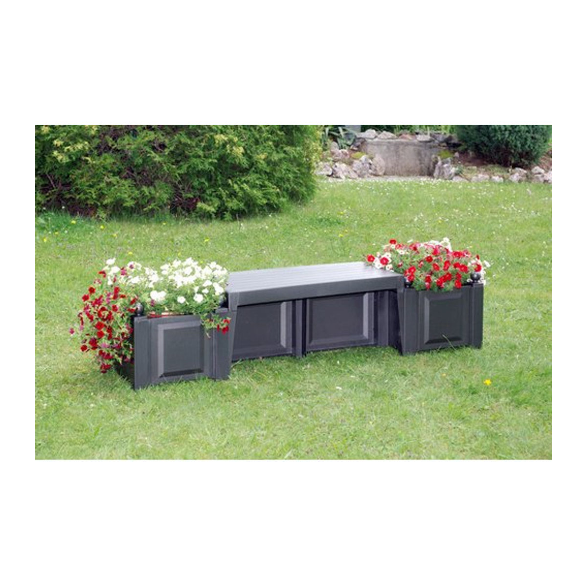 KHW Gartenbank Berlin 2-Sitzer aus Kunststoff mit Pflanzkästen, Anthrazit, B/H/T: 174 x 41 x 49 cm - Bild 2