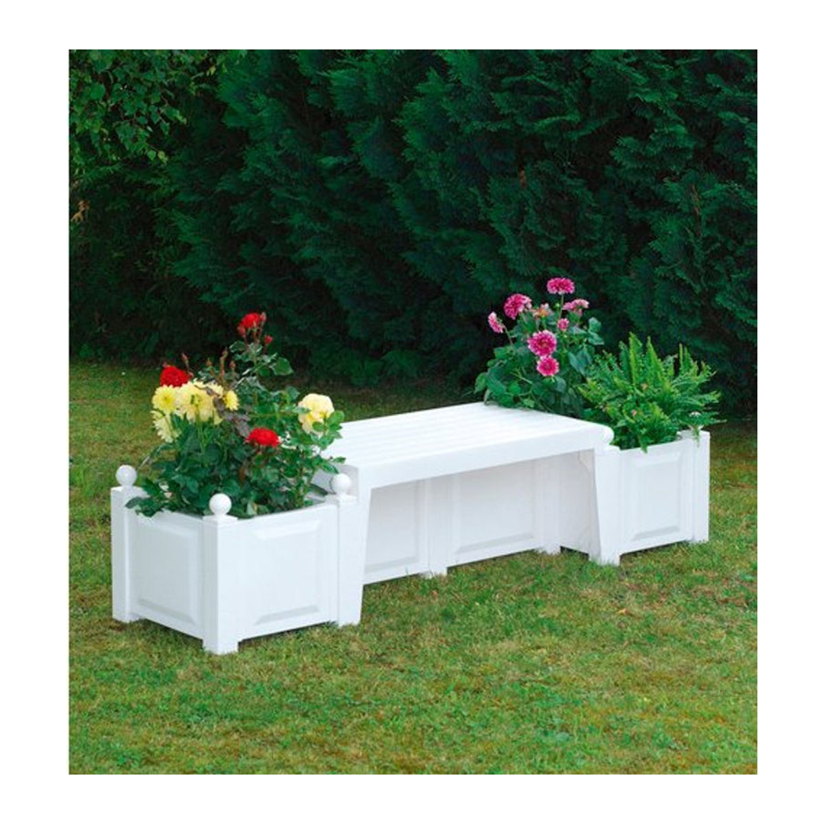 KHW Gartenbank Berlin 2-Sitzer aus Kunststoff mit Pflanzkästen in Weiß, B/H/T: 174 x 41 x 49 cm - Bild 2