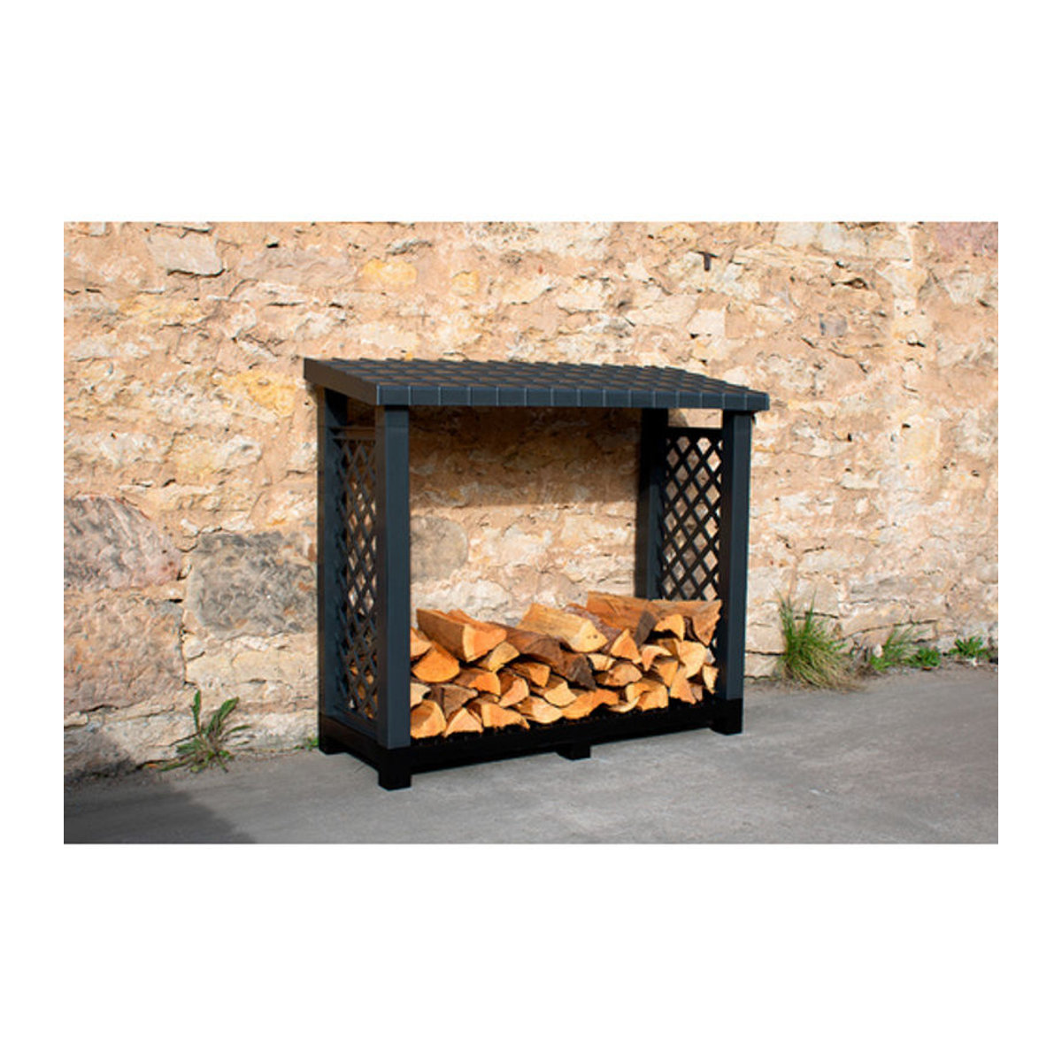 KHW Modernes Kaminholzregal in Anthrazit und Grau, B/H/T: 114 x 102 x 47 cm - Bild 4