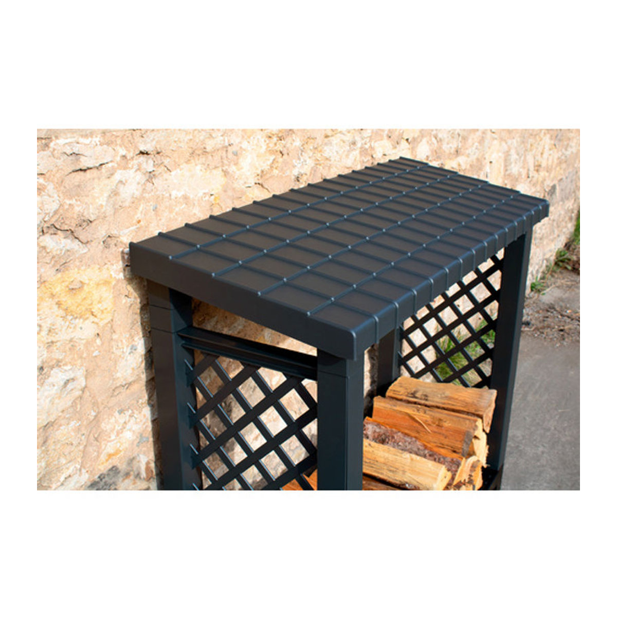 KHW Modernes Kaminholzregal in Anthrazit und Grau, B/H/T: 114 x 102 x 47 cm - Bild 5