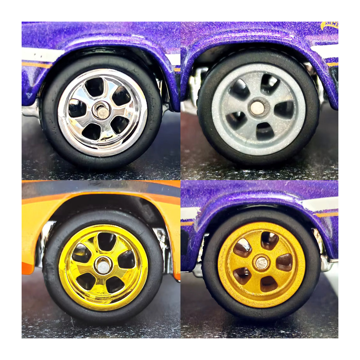 KICARMOD 1/64 Modellauto Felgen-Set mit abnehmbaren Gummireifen in Schwarz und Fünf-Speichen-Design für Hotwheels Nachrüstteile - Bild 3
