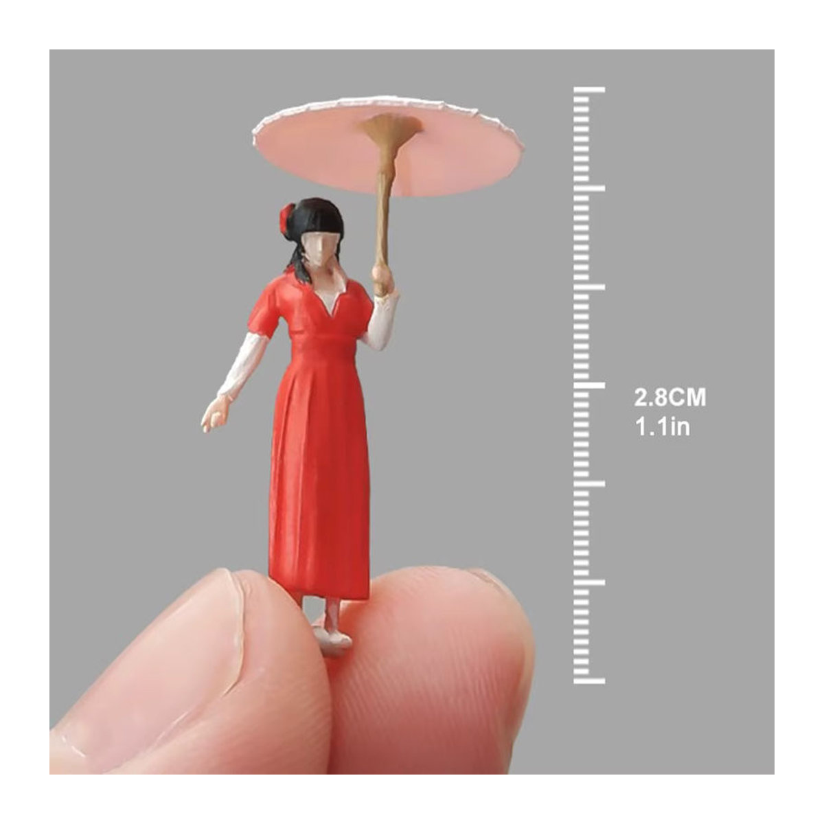 Kicarmod Modellfigur Mädchen mit Regenschirm im Maßstab 1:64, rot, Dekoration - Bild 2