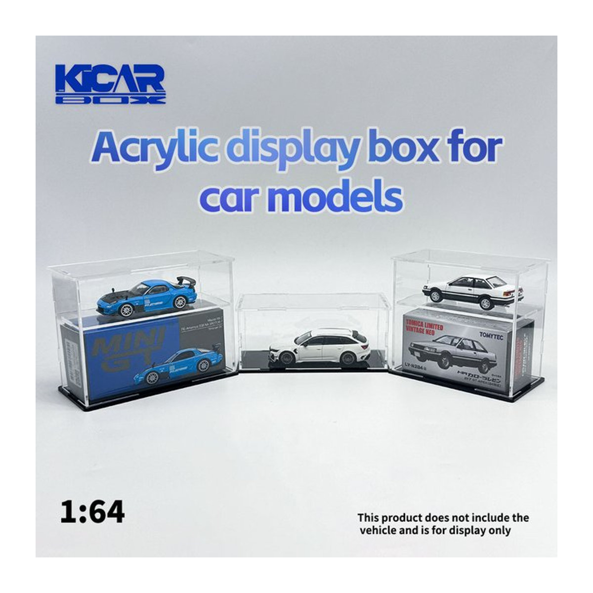 Kicarmod Vitrine für 1/64 Druckguss-Modellautos aus Acryl, transparente Staubschutzbox für MiniGT und Tomica - Bild 1