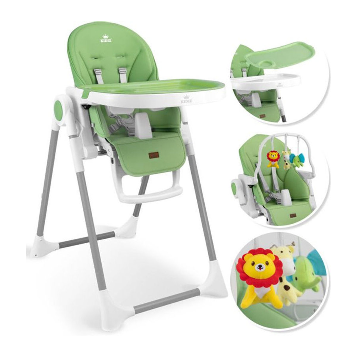 KIDIZ 3in1 Hochstuhl mit Spielbügel und Babyliege, höhenverstellbar und mitwachsend, Farbe Grün, Material Kunstleder - Bild 2
