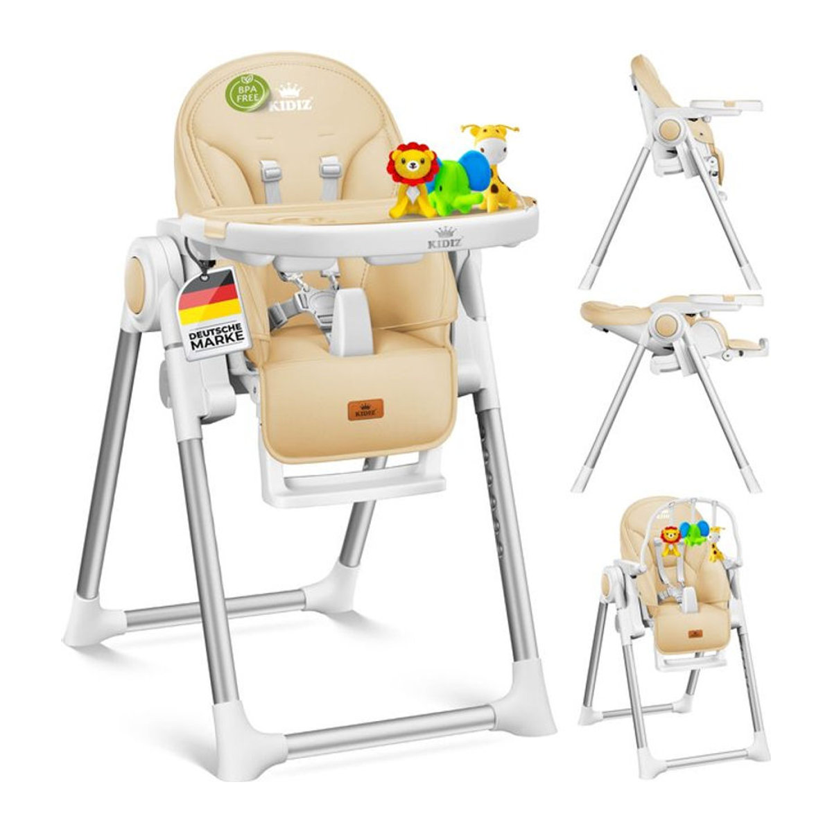 KIDIZ 3in1 Hochstuhl mit Spielbügel und Babyliege, höhenverstellbarer Kombihochstuhl in Beige, mitwachsend von 0 bis 6 Jahren - Bild 1