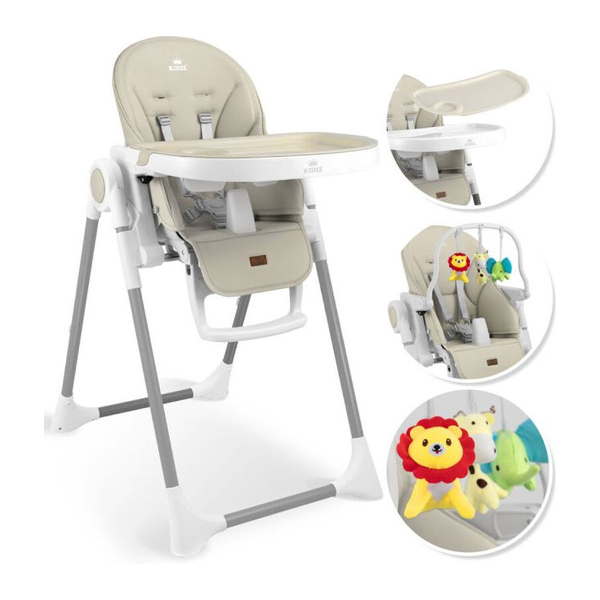 KIDIZ 3in1 Hochstuhl mit Spielbügel und Babyliege, höhenverstellbarer Kombihochstuhl in Beige, mitwachsend von 0 bis 6 Jahren - Bild 2