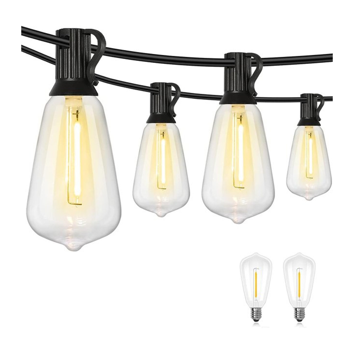 KIKIELF LED Outdoor-Lichterkette ST38 Retro Globus-Glühbirnen dimmbar Schwarz - Bild 1