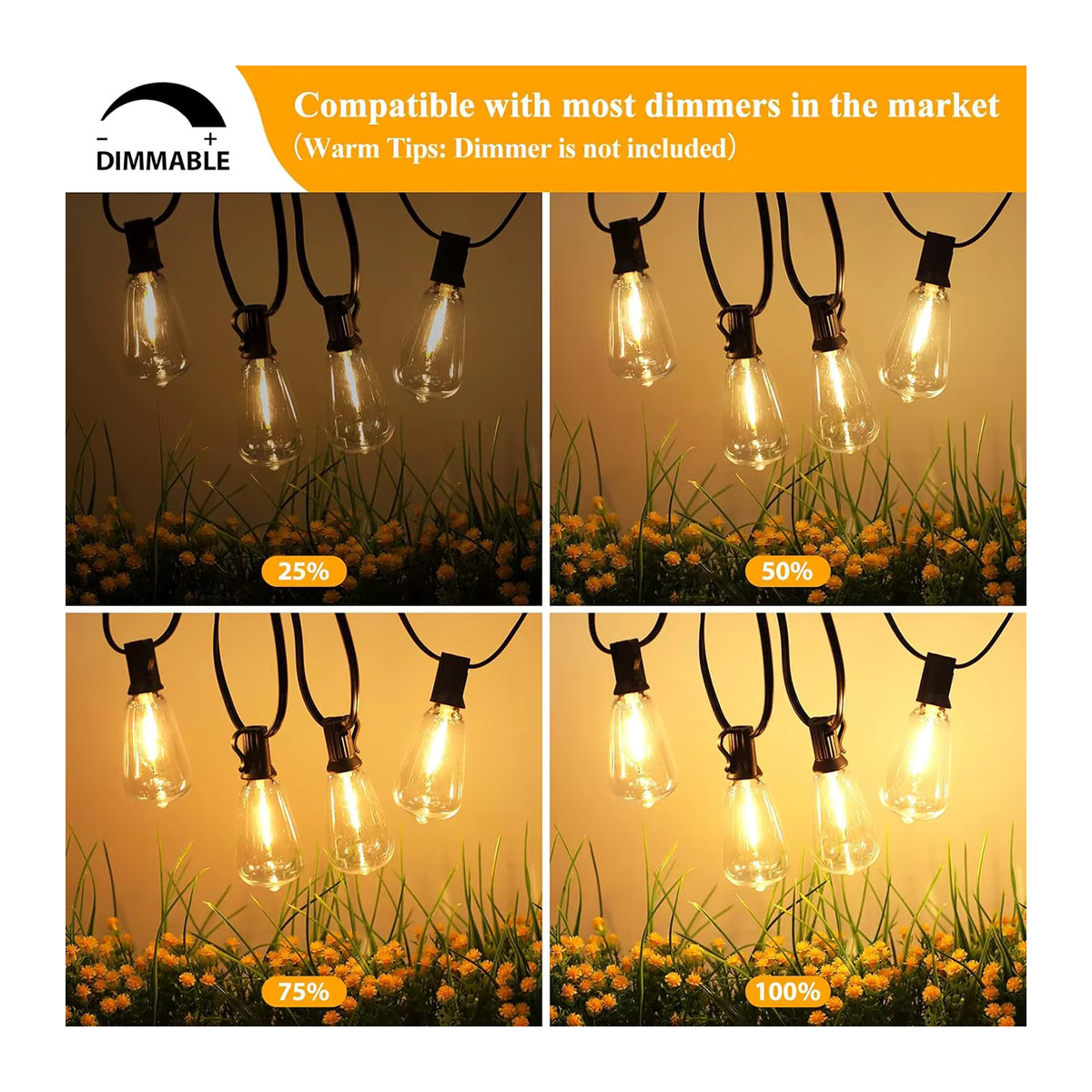 KIKIELF LED Outdoor-Lichterkette ST38 Retro Globus-Glühbirnen dimmbar Schwarz - Bild 2