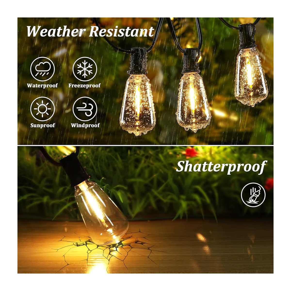KIKIELF LED Outdoor-Lichterkette ST38 Retro Globus-Glühbirnen dimmbar Schwarz - Bild 4