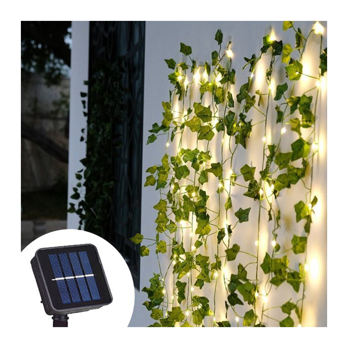 KIKIELF Solar-LED Lichterkette aus Rattan mit grünen Blättern im Landhaus-Stil für Garten und Terrasse - Bild 1