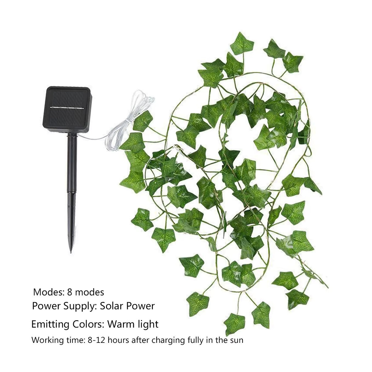 KIKIELF Solar-LED Lichterkette aus Rattan mit grünen Blättern im Landhaus-Stil für Garten und Terrasse - Bild 2