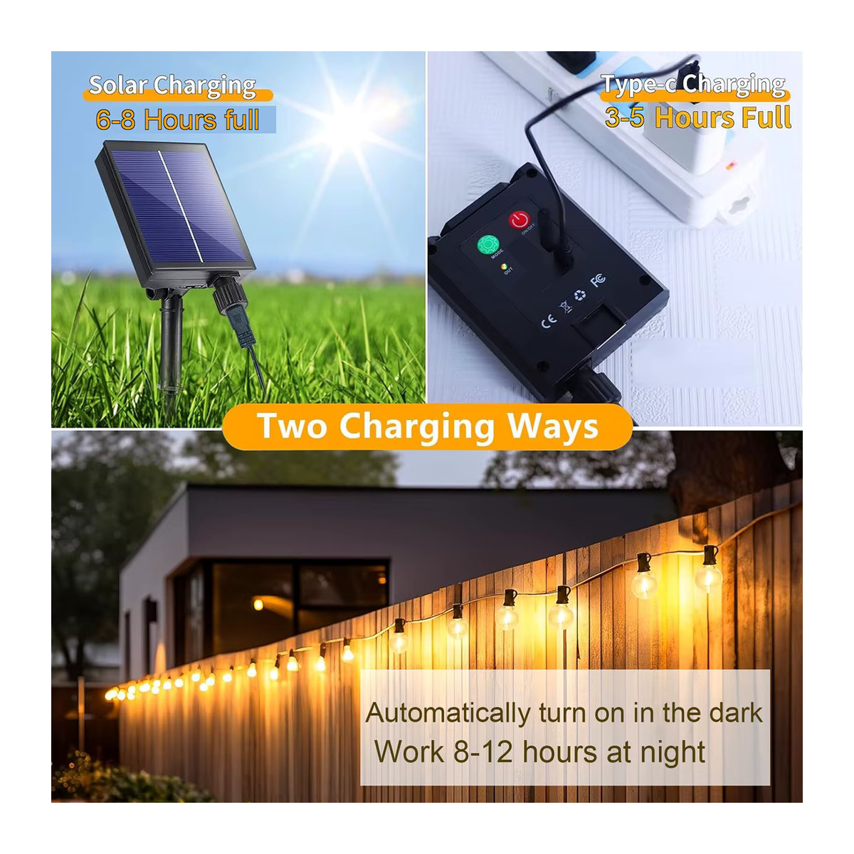 KIKIELF Solar-Lichterkette mit LED-Kugelbirnen in Weiß für Garten, Terrasse und Outdoor-Dekoration - Bild 2