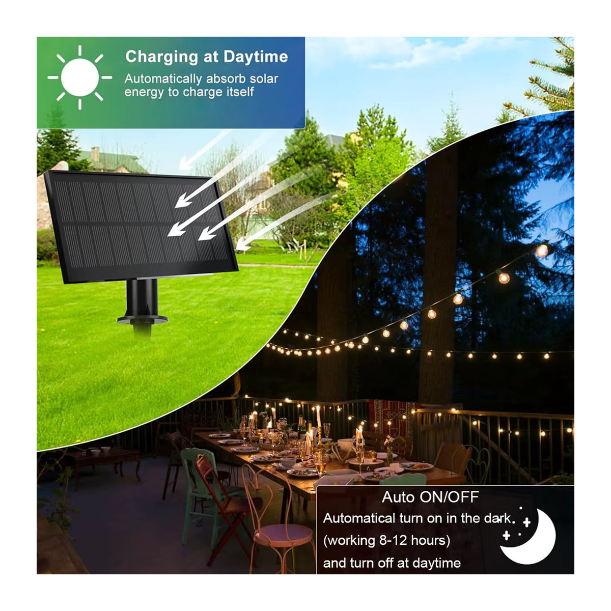 KIKIELF Solar-Lichterkette mit LED-Kugelbirnen in Weiß für Garten, Terrasse und Outdoor-Dekoration - Bild 5