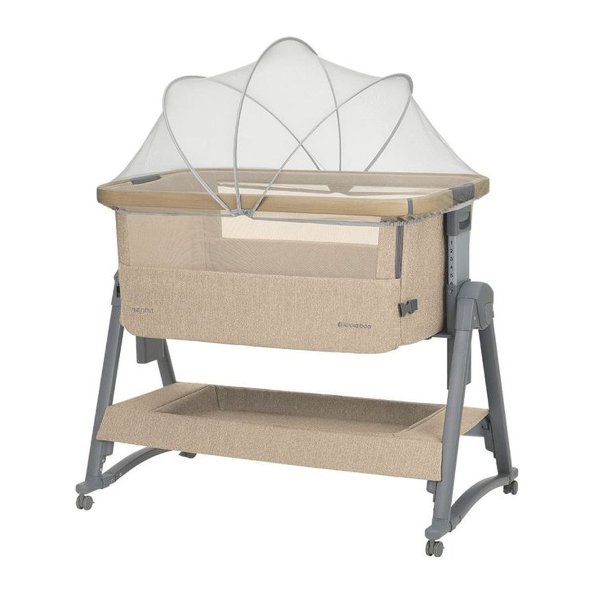 Kikka boo Beistellbett Nanna 2 Babybett mit Matratze, Schaukelstäben, Moskitonetz und Korb in Beige - Bild 1