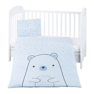 Kikkaboo Kinderbettwäsche Bär 3-teilig in Blau mit Decke 135 x 95 cm und Kissen 45 x 35 cm
