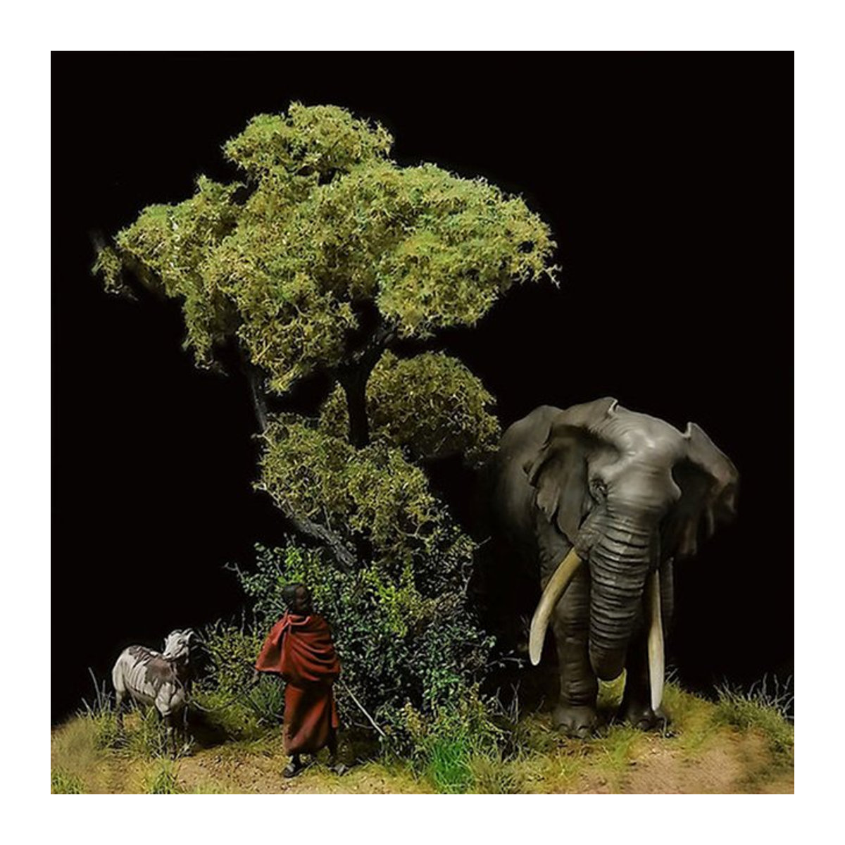 KIMERA Miniatur Modell Kit Begegnung Masai und afrikanischer Elefant aus Kunstharz unbemalt - Bild 1