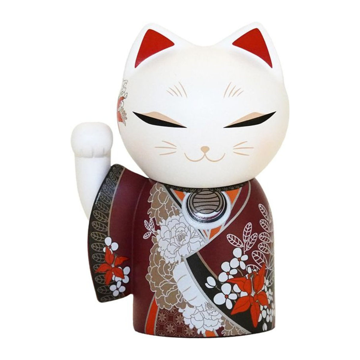 Kimmidoll Maneki Neko KANA MNFL004 Dekofigur aus Kunstharz in Weiß mit floralem Design, Höhe: 9 cm - Bild 1