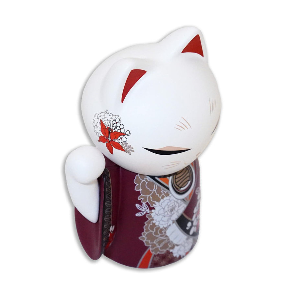 Kimmidoll Maneki Neko KANA MNFL004 Dekofigur aus Kunstharz in Weiß mit floralem Design, Höhe: 9 cm - Bild 3