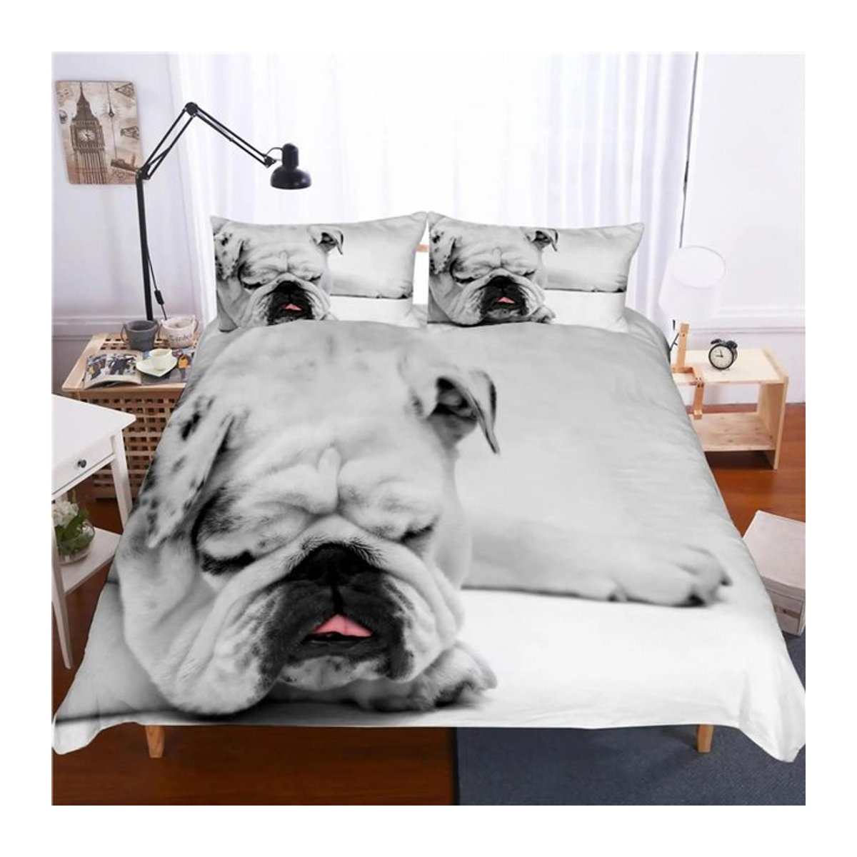 Kinder Bettwäsche-Set mit Französische Bulldogge Print von Binchi Outdoor Product, Farbe Weiß, B/H: 135 x 200 cm - Bild 1